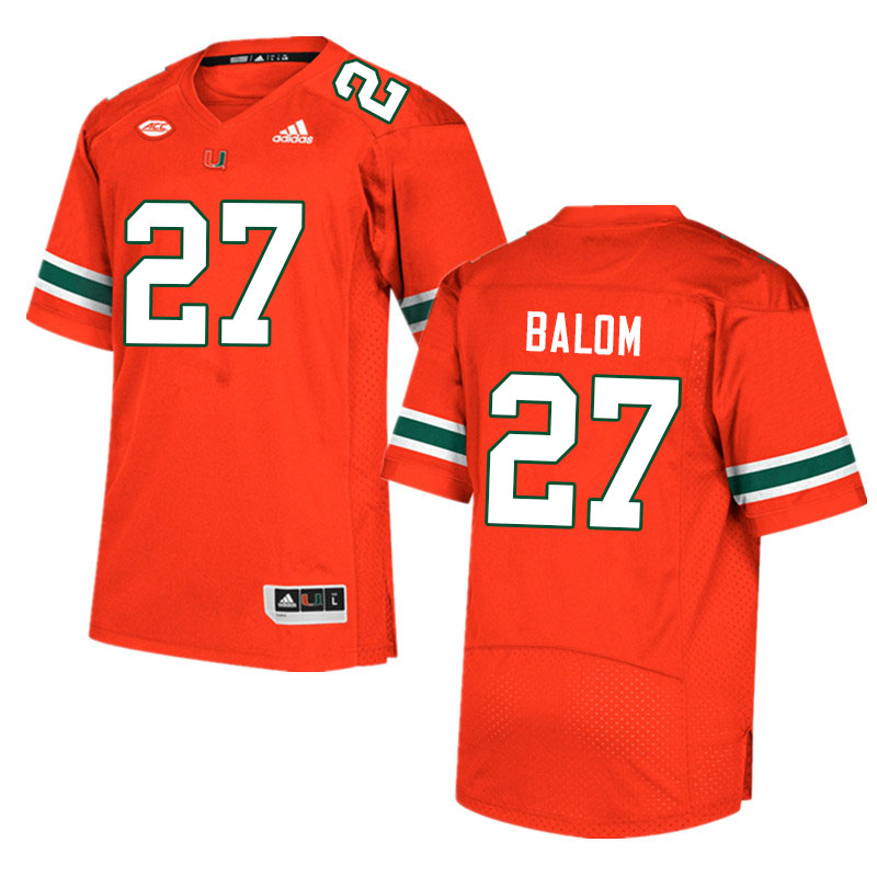 Men #27 Brian Balom Miami Hurricanes College Football Jerseys Sale-Orange